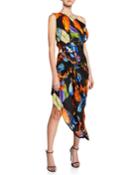 Ivana One-shoulder Tropical Leaf Twill Dress