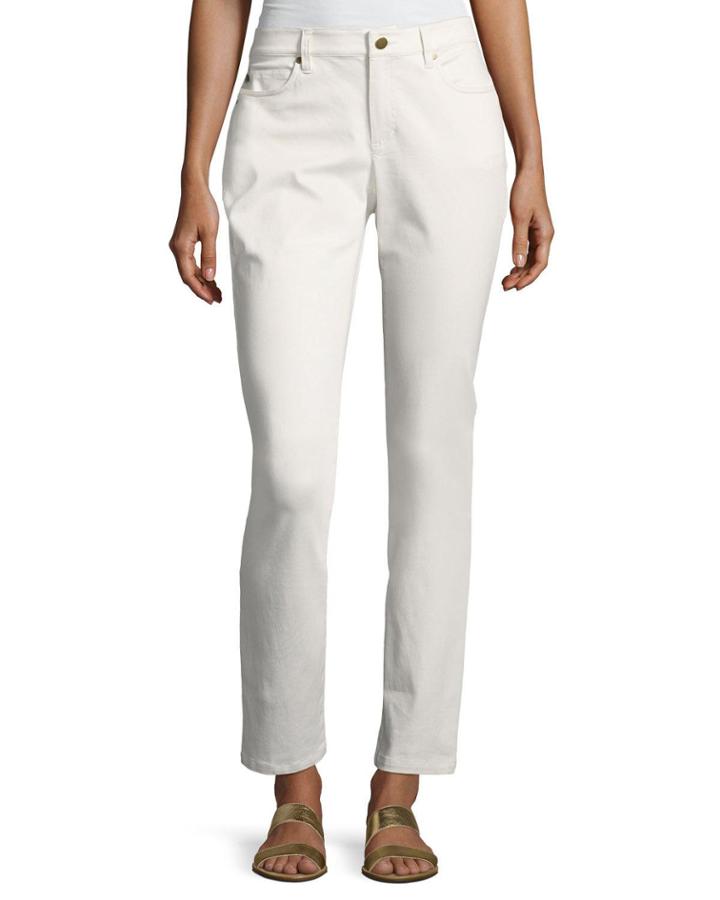 Sueded Organic-stretch Sateen Jeans, Bone,
