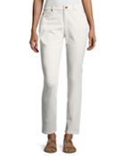 Sueded Organic-stretch Sateen Jeans, Bone,