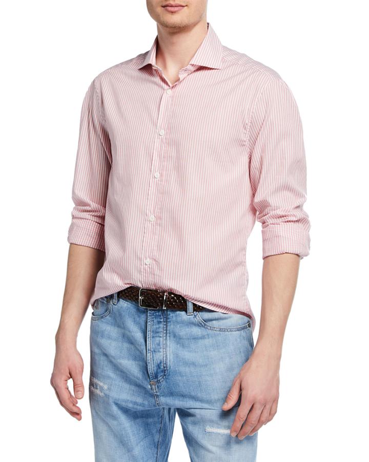 Men's Long-sleeve Striped French Collar