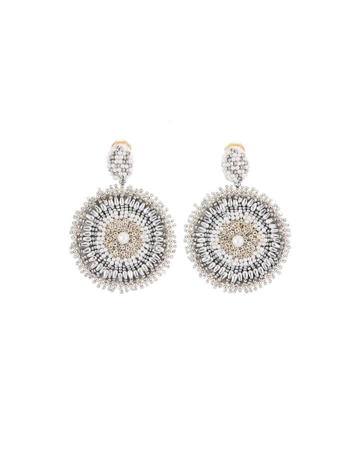 Mixed-bead Circular Clip Earrings