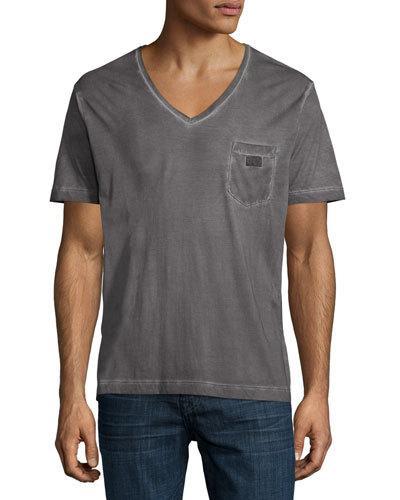Faded V-neck Cotton Tee, Ash Gray