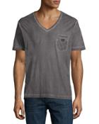 Faded V-neck Cotton Tee, Ash Gray
