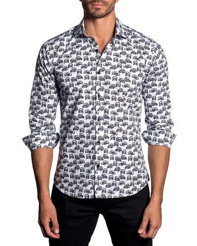 Car-print Sport Shirt, White/black