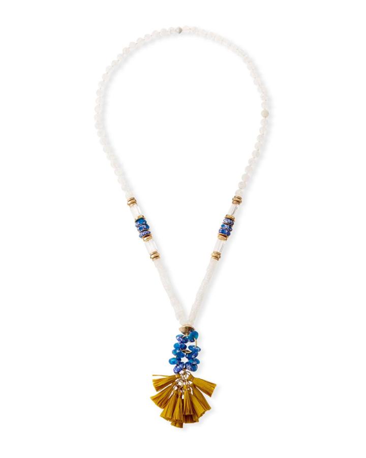 Long Bead & Raffia Tassel Necklace,