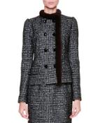 Fur-trim Snap-front Jacket, Black/gray/multi