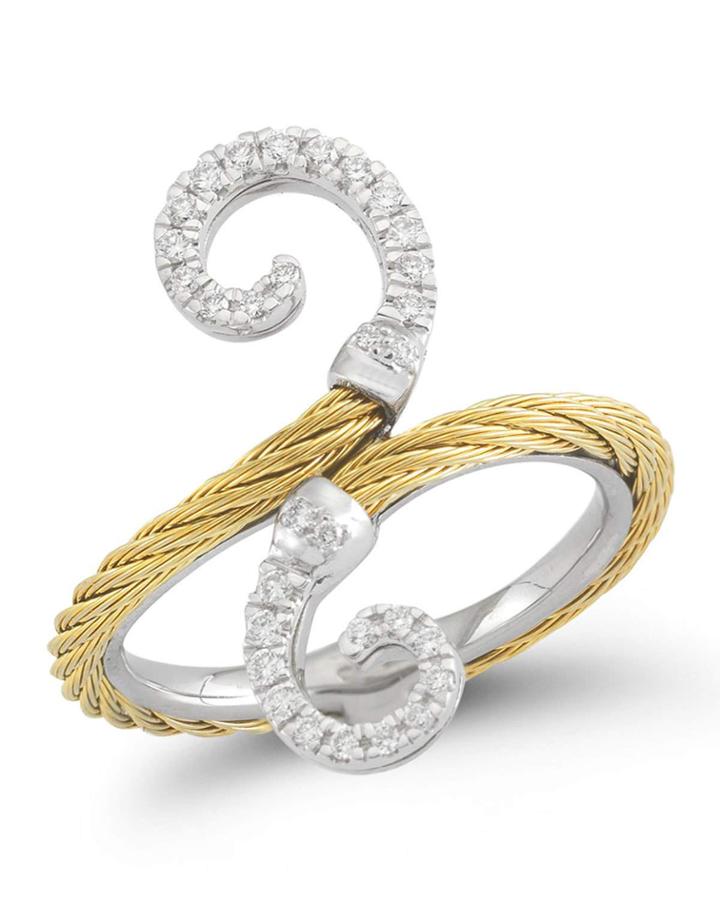 18k White Gold Diamond Filigree-bypass Ring, Size 6.5 &