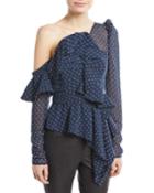 One-shoulder Dotted Plumetis Frill Top