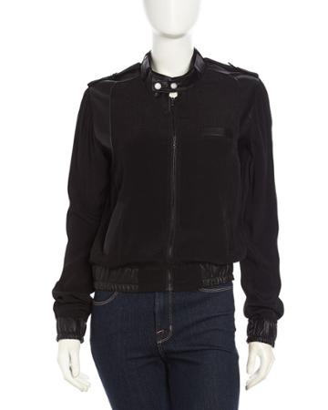 Faux-leather Contrast Bomber Jacket, Black