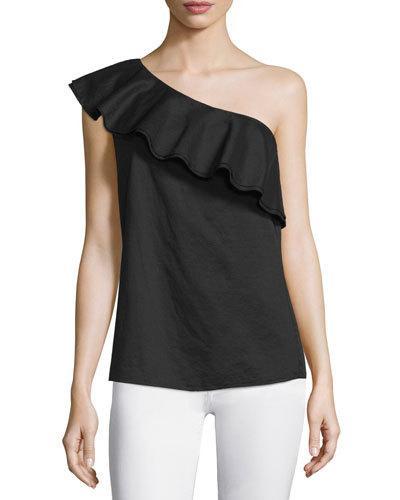 Damarill Lawn One-shoulder Ruffled Top