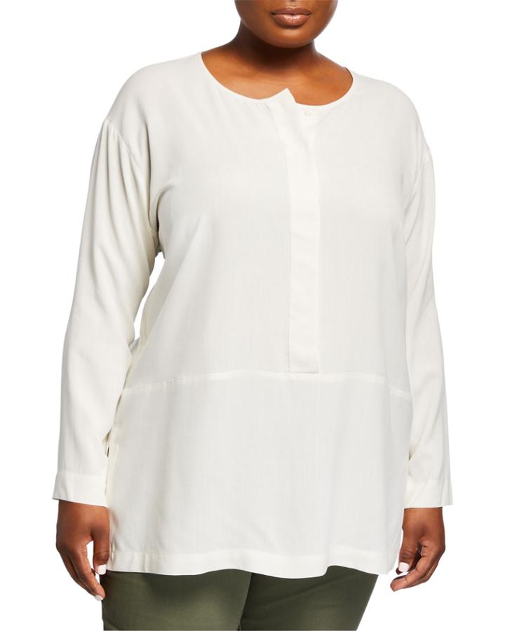 Plus Size Silk Long-sleeve Tunic