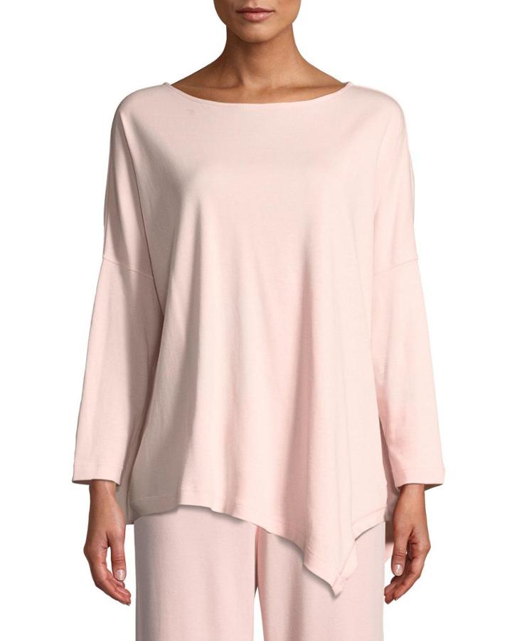 Petite Oversized Long-sleeve Pullover W/ Asymmetric Hem