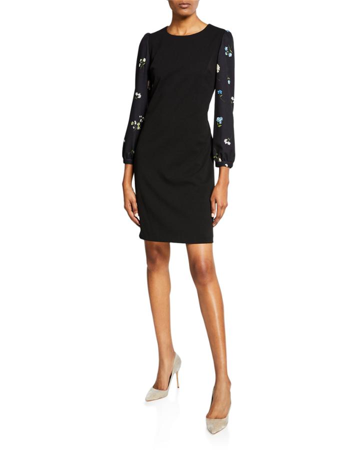 Textured-crepe Floral-embroidered