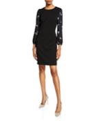Textured-crepe Floral-embroidered