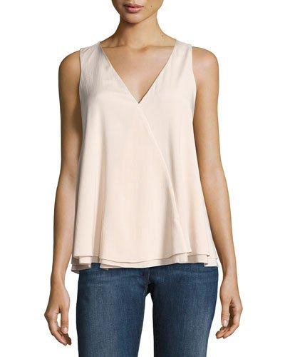 Fluid V-neck Silk-blend Top, Taupe