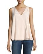 Fluid V-neck Silk-blend Top, Taupe