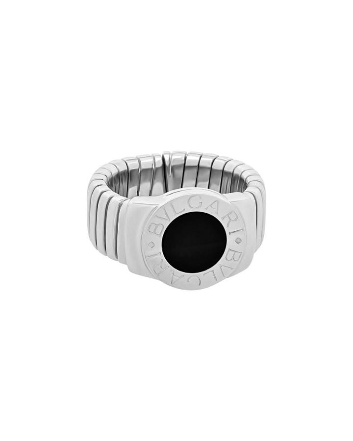 Tubogas 18k White Gold Onyx Stretch Ring,