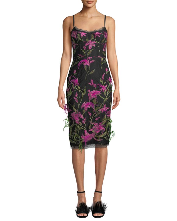 Embroidered Lily Corset & Feather Dress