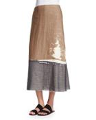 Loria Screen-print Colorblock Skirt, Ivory Cream