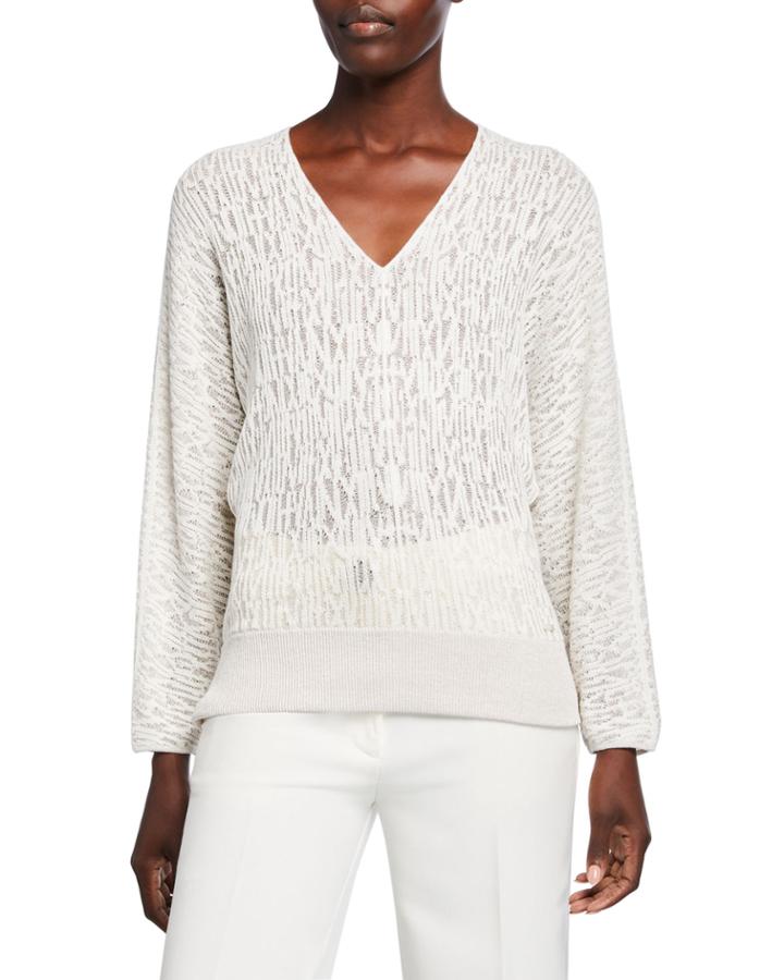 V-neck Kimono-sleeve Knit Pullover