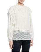 Mixed-lace Balloon-sleeve Off-the-shoulder Blouse