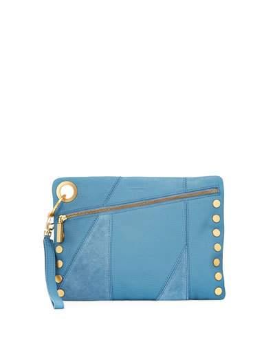 Logan Pebbled Studded Shoulder Bag, Blue