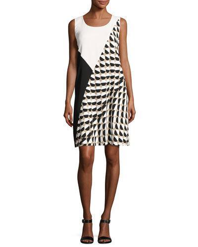 Diega Sleeveless Divided Dot-print Tech Dress,