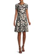Short-sleeve Floral Jacquard Fit-and-flare Dress