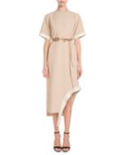 Short-sleeve Asymmetric-hem Shift Dress W/