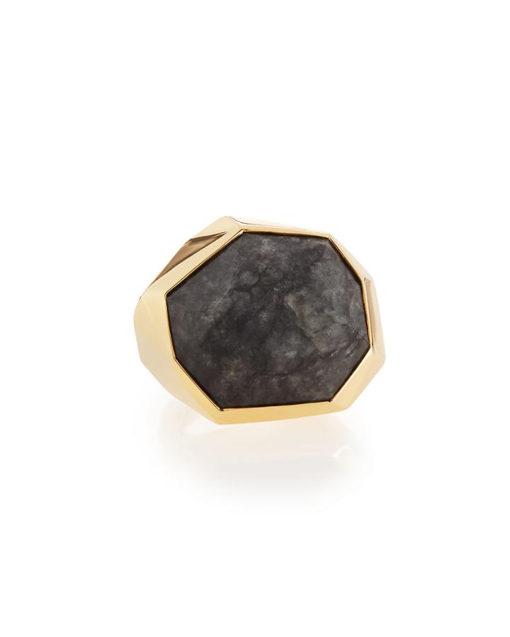 Mimi So Faceted Burnished Set Black Jade Ring, Size