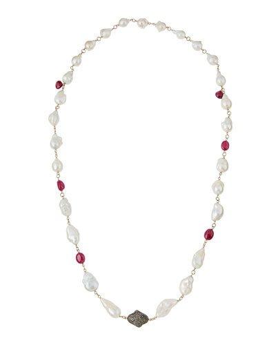 Baroque Pearl, Diamond & Composite Ruby Beaded Necklace