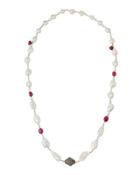 Baroque Pearl, Diamond & Composite Ruby Beaded Necklace