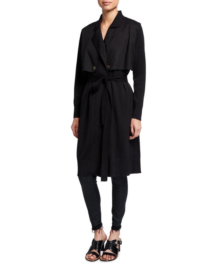 Knit Cardigan Trench Coat W/