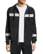 Velour Slim-fit Zip-front Hoodie, Black