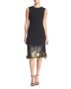 Sleeveless High-neck Wool Sheath Dress W/ Paillette Hem