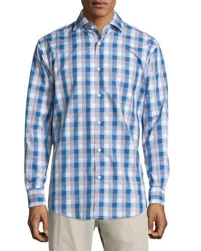 Classic-fit Regular Finish Jacquard Sport Shirt, Blue Check