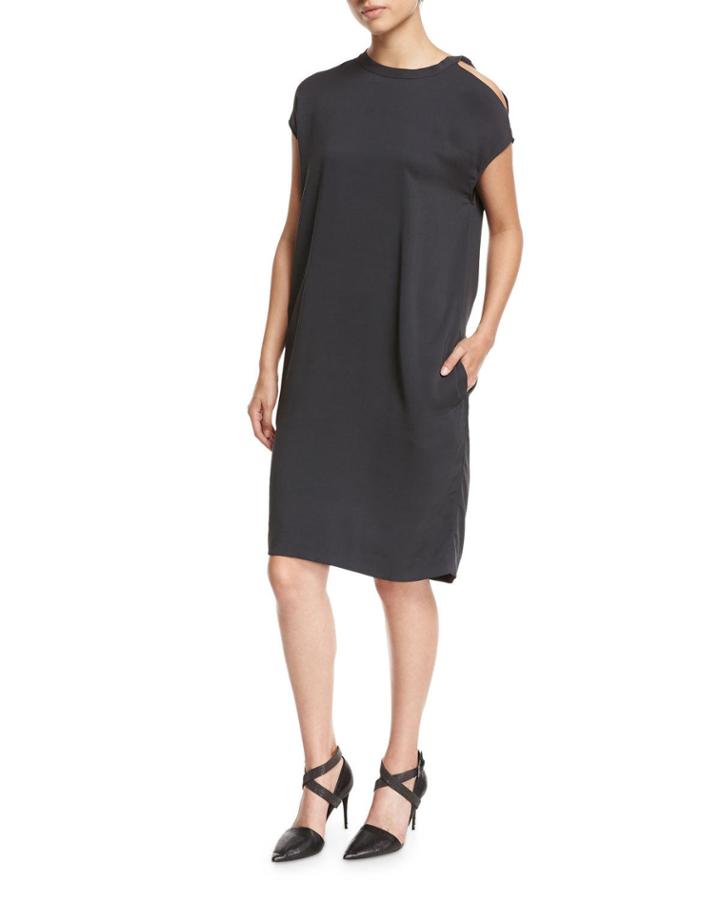 Cold-shoulder Monili-trim Silk Crepe
