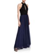 Beaded Halter-neck Chiffon Gown