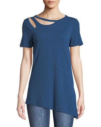 Short-sleeve Spliced-neck Tee