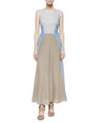 Solange Colorblock Linen Maxi Dress, Ice Water/melange
