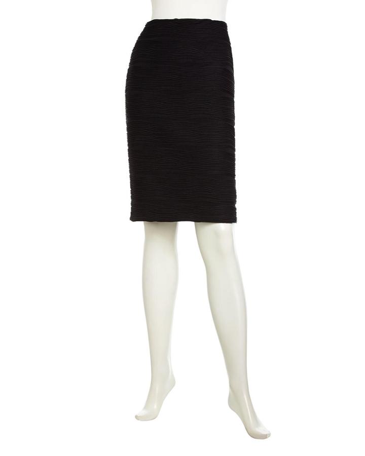 Neiman Marcus Semi-sheer Ruched Pencil Skirt, Black - (small)