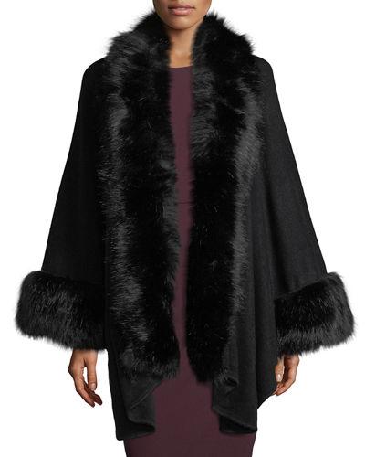 Faux-fur Trimmed Knit Cape