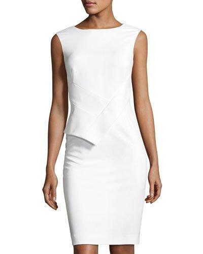 Sleeveless Asymmetric-peplum Sheath Dress, Ivory