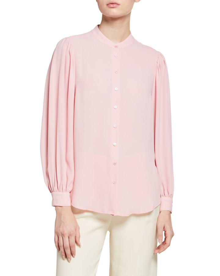 Georgette Blouson-sleeve Mandarin-collar