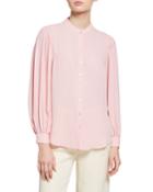 Georgette Blouson-sleeve Mandarin-collar