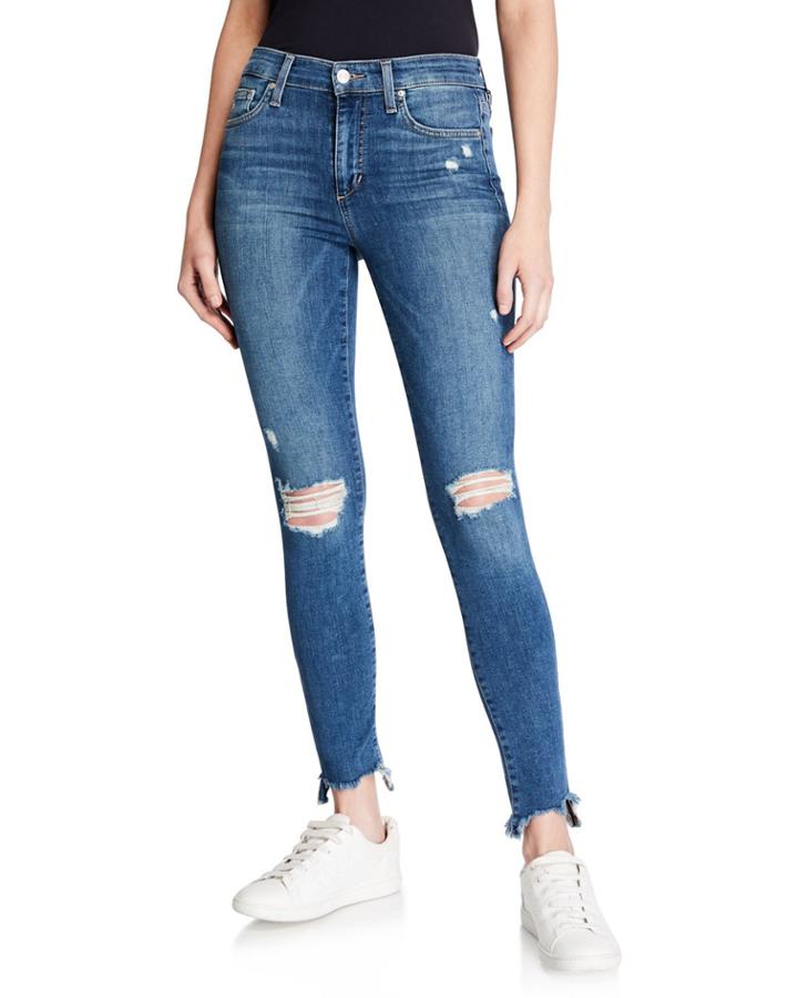 Skinny Ankle Sharkbite-hem Distressed Jeans
