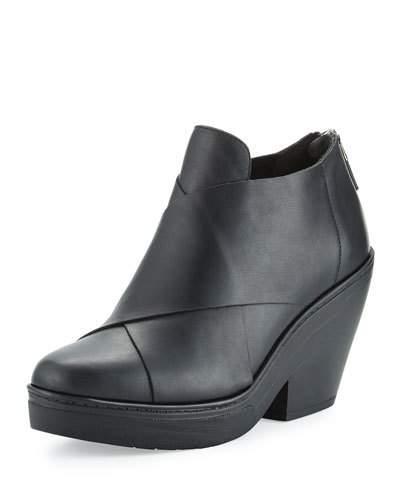 Cosmo Crisscross Leather Wedge Bootie, Black