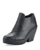 Cosmo Crisscross Leather Wedge Bootie, Black