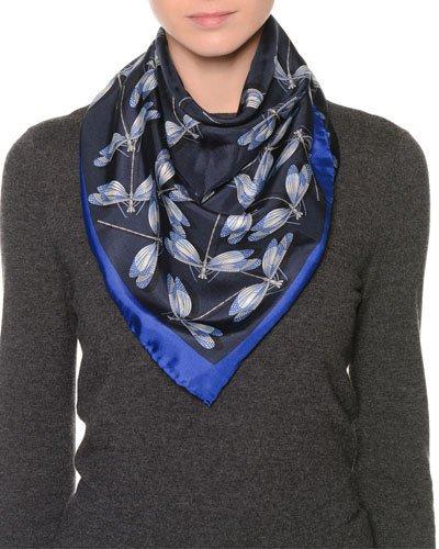 Dragonfly-print Scarf, Navy/blue
