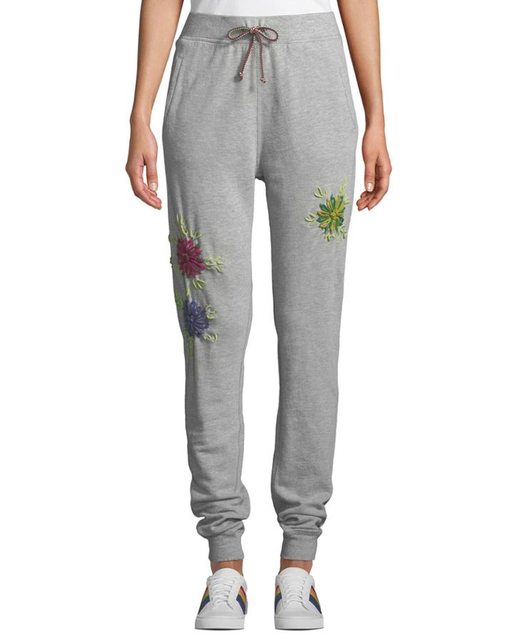 Floral-embroidered Drawstring Jogger
